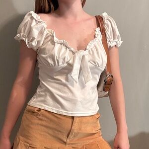 SHEIN Puff Sleeve Decorative Front Tie Top